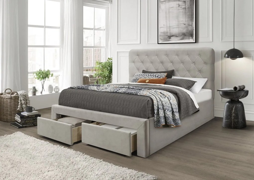 Letto Marisol in velluto beige - 160x200 cm
