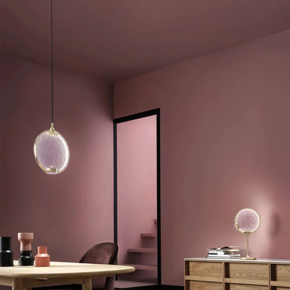 Sospensione Contemporanea Horo Metallo Ottone Vetro Rosa Led 43,2W