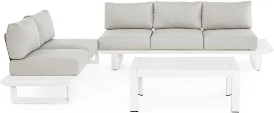 Salotto Angolare Da Esterno In Alluminio Con Cuscini E Tavolino Konnor Bianco Bizzotto