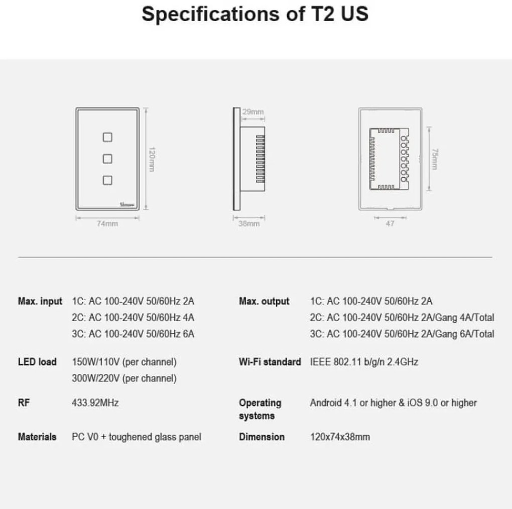 Interruttore Smart WiFi 3 tasti scatola 503 SONOFF TX Serie Colore Bianco