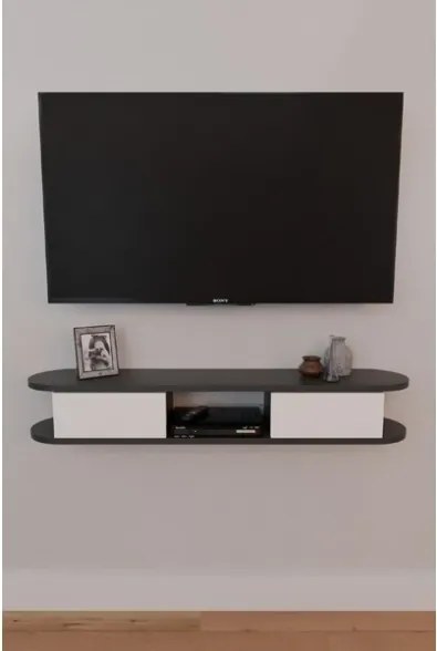 Mobile TV Sospeso 120x20x18 cm 2 Ante E Vano A Giorno Omega Antracite E Bianco