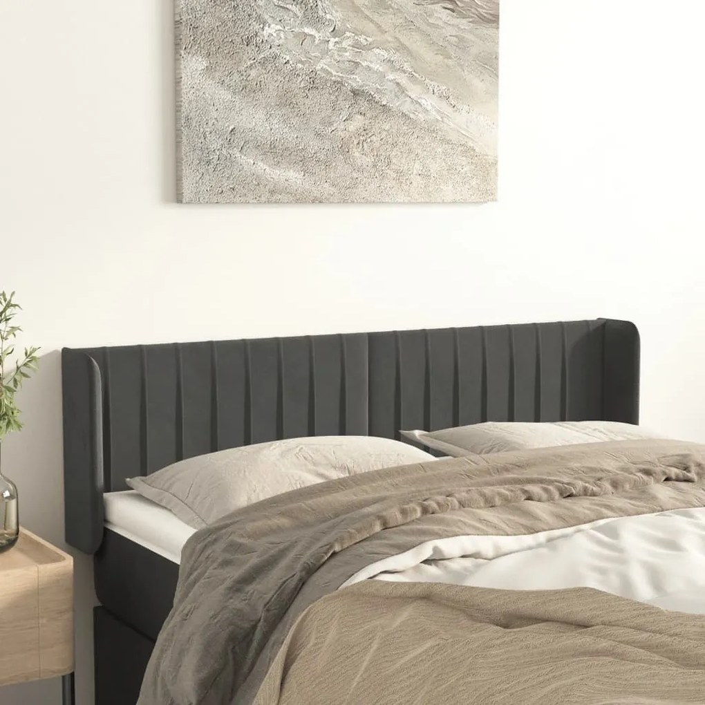 Testiera Ad Orecchio Grigio Scuro 147x16x78/88 Cm İn Velluto /