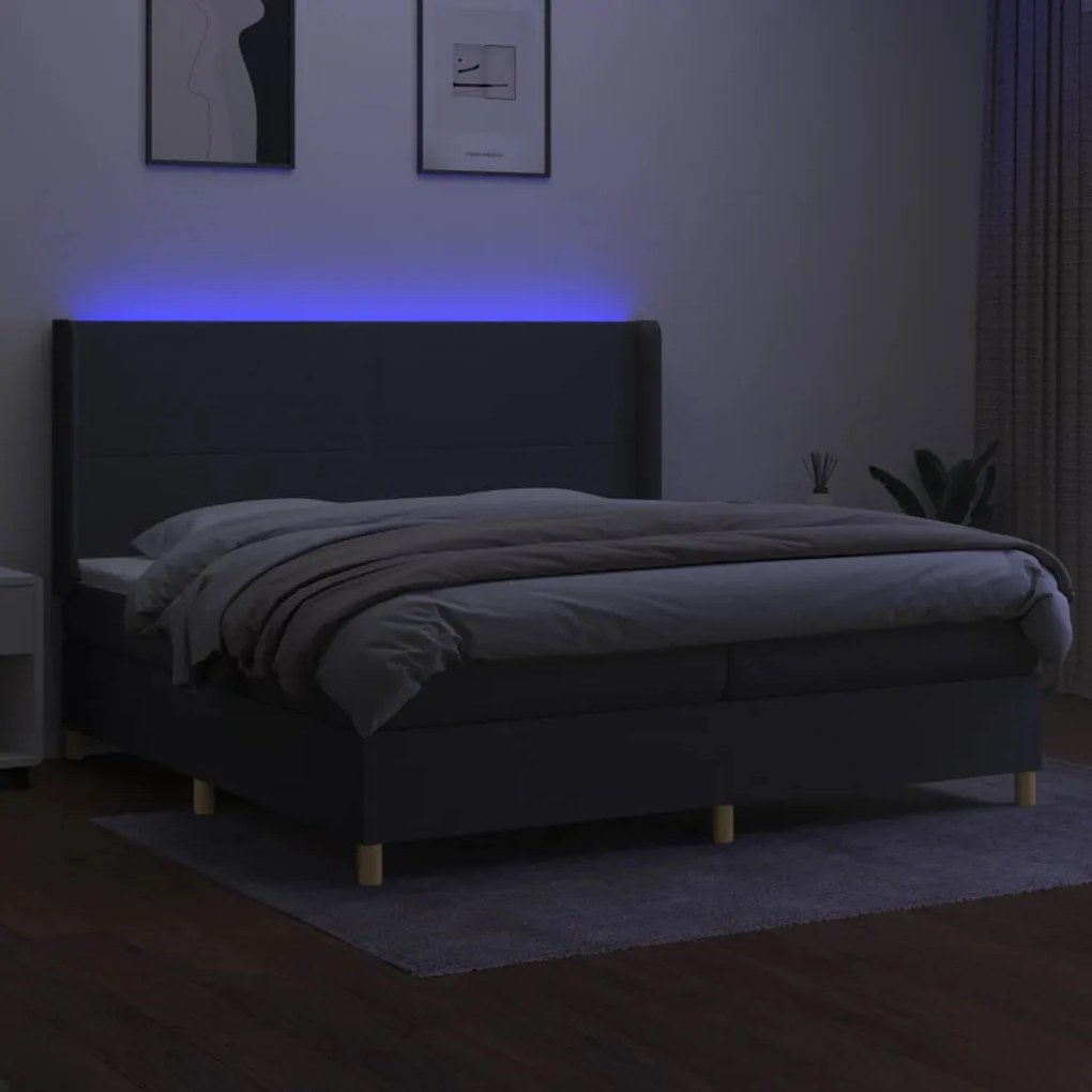 Letto a molle materasso e led grigio scuro 200x200cm in tessuto