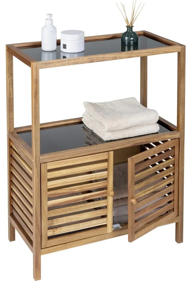 Mobile per bagno nero/di colore naturale in acacia massiccia basso 67,5x86 cm Fondi – Wenko