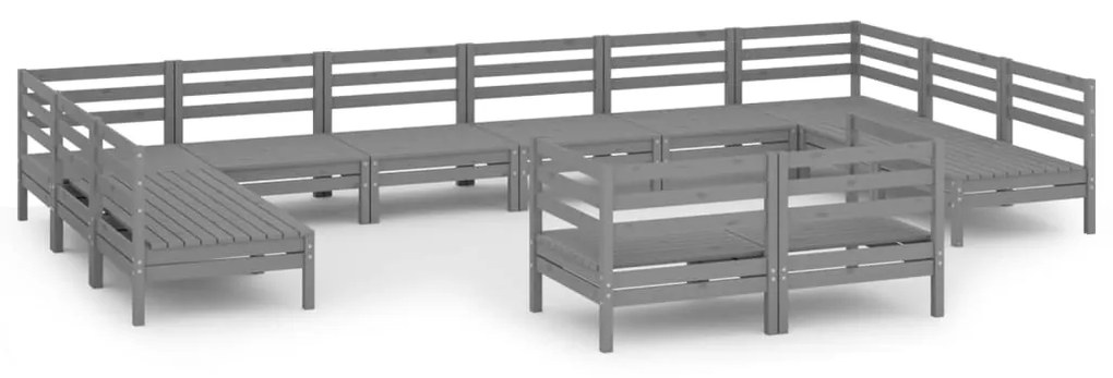 Set salotto da giardino 12 pz grigio in legno massello di pino