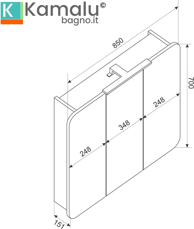 Specchio bagno contenitore 85 cm con faretto LED | LAC-ARES-85 - KAMALU