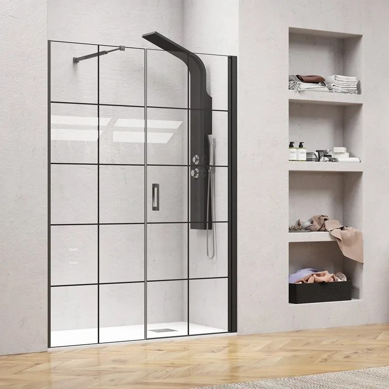 Porta doccia 171-174 cm telaio nero opaco vetro serigrafato | KAM-P5000 - KAMALU