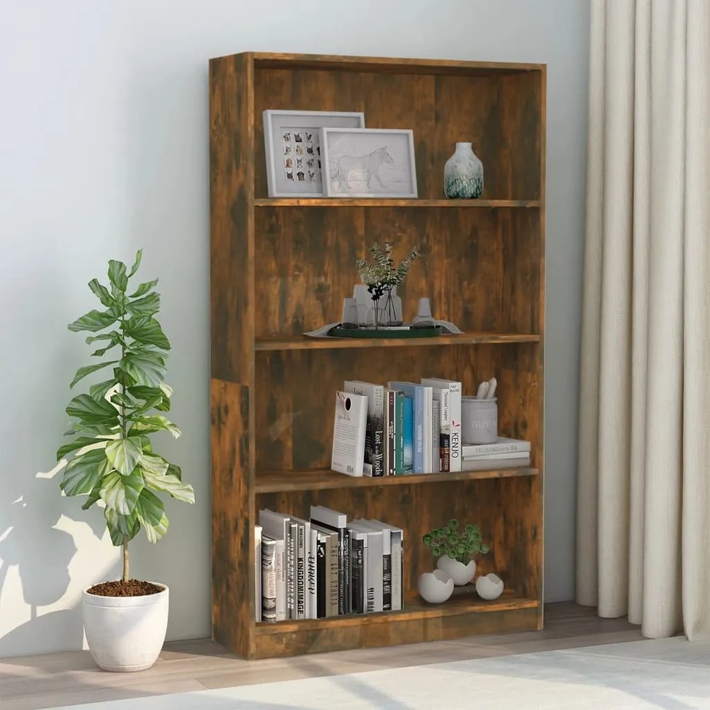 Libreria a 4 ripiani rovere fumo 80x24x142 cm legno multistrato