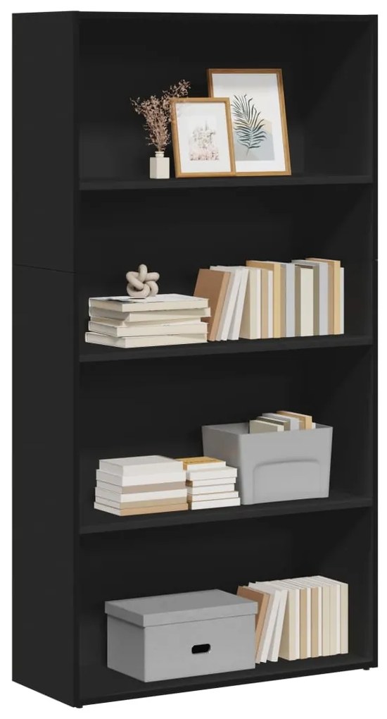 Libreria Nera 80x30x152 Cm İn Legno Multistrato /