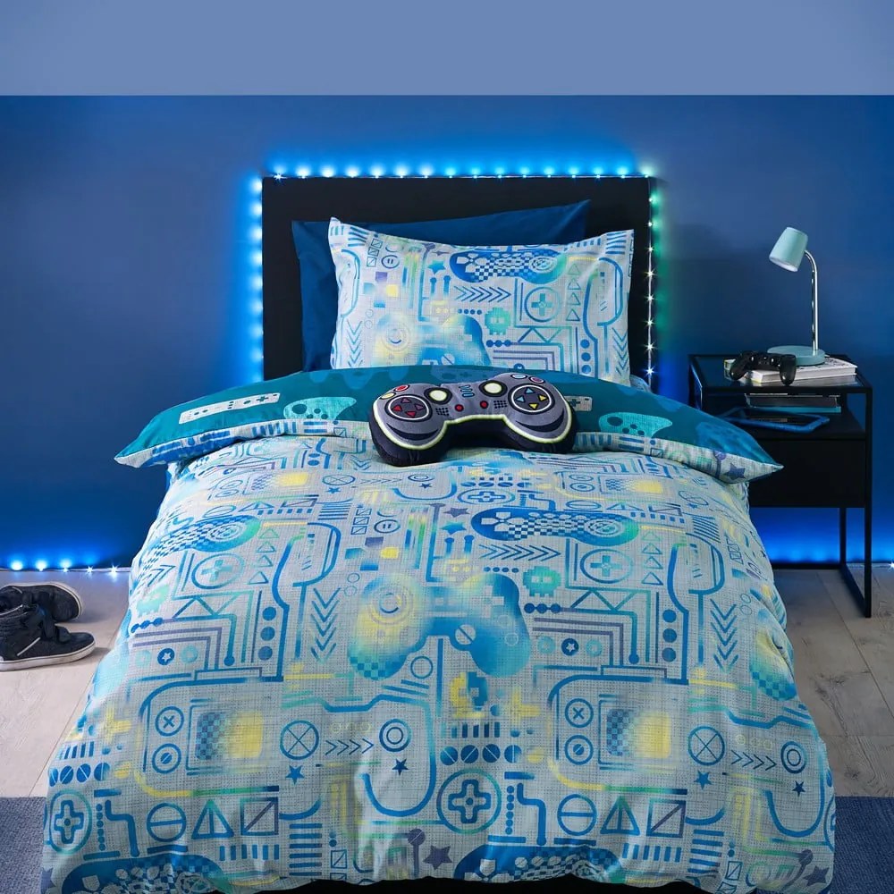 Biancheria da letto per bambini blu/grigia in microfibra per letto singolo 135x200 cm Gamer – Catherine Lansfield