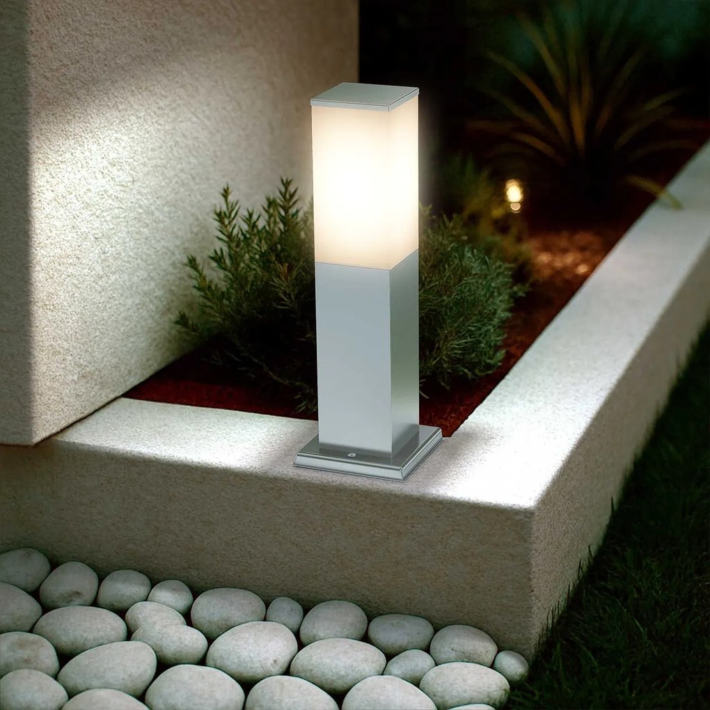 Paletto da Giardino 40cm Quadrato in acciaio INOX IK06 IP54 base E27