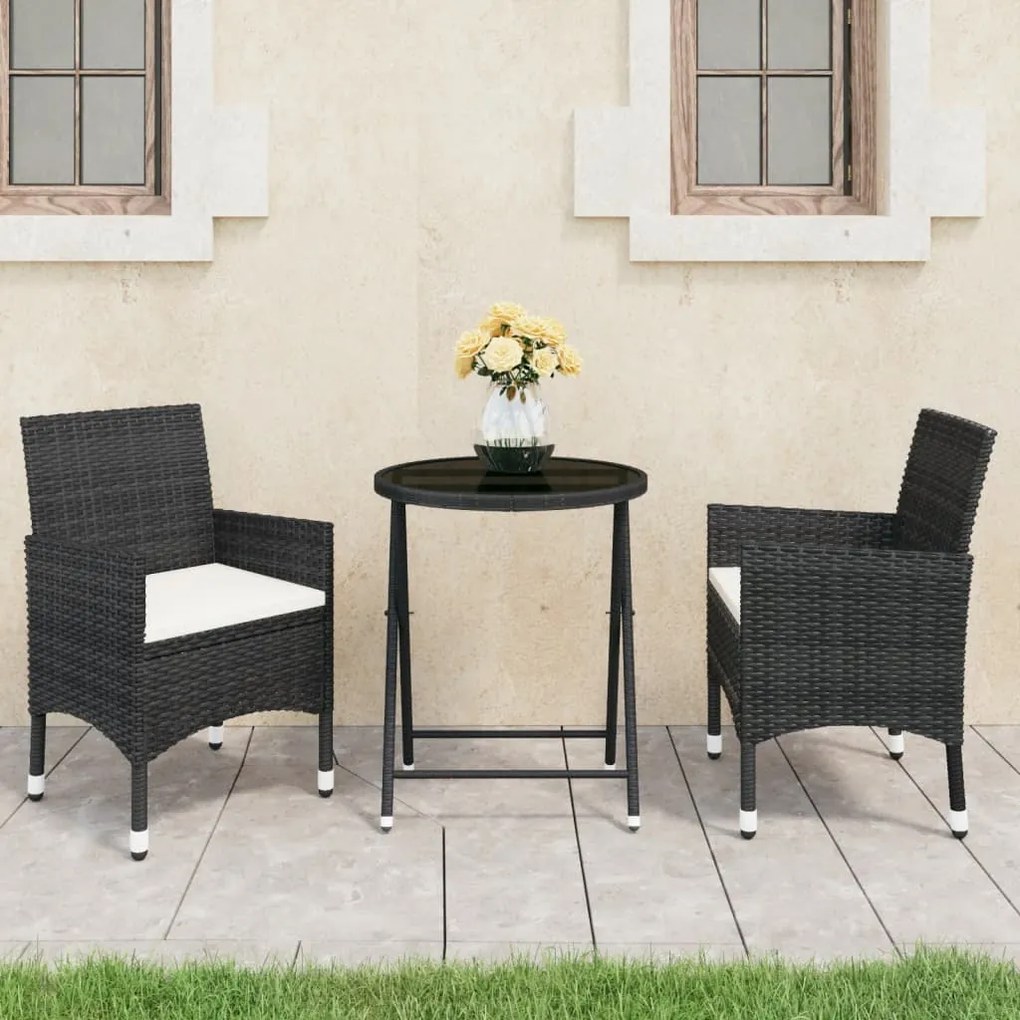 Set Da Bistrot Per Giardino 3 Pz İn Polyrattan E Vetro Nero /