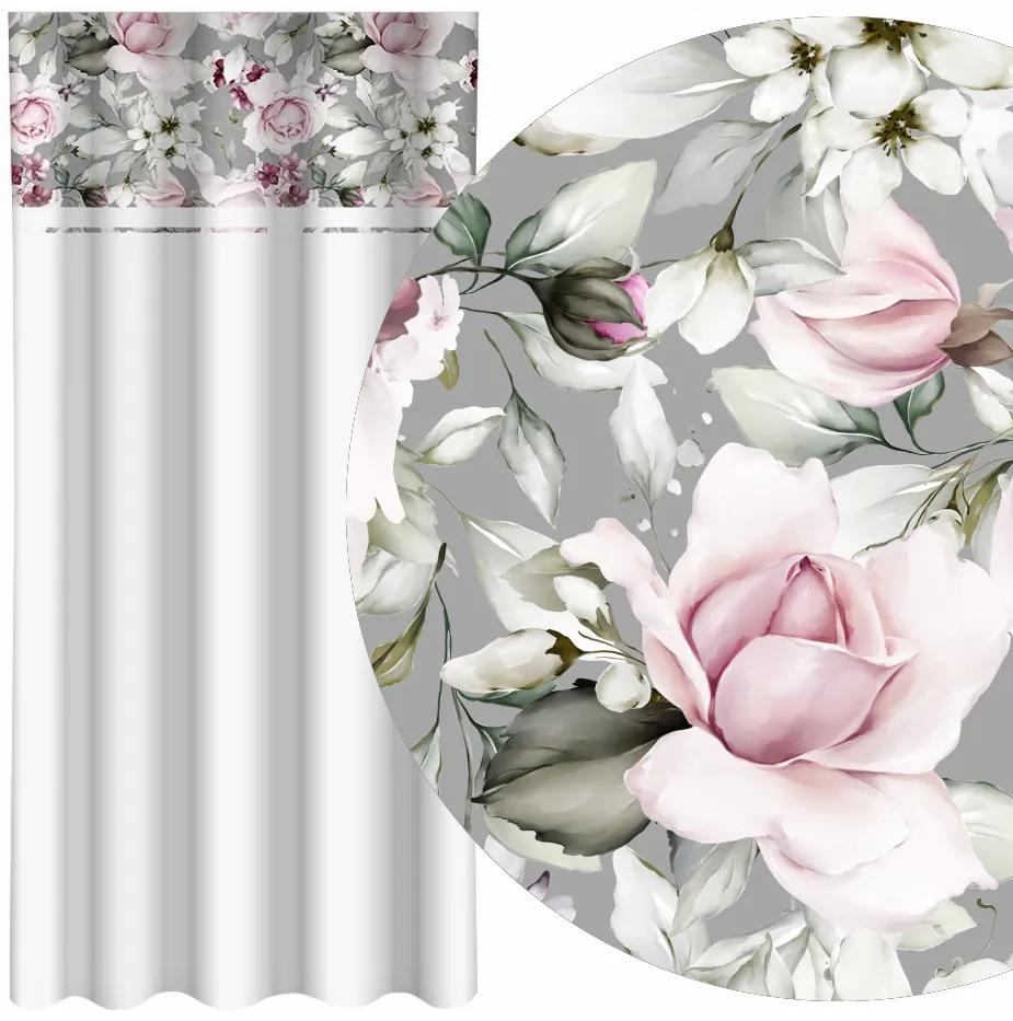 Semplice tenda bianca con stampa di peonie rosa Larghezza: 160 cm | Lunghezza: 250 cm