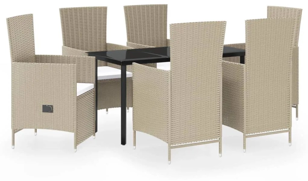 Set mobili da pranzo per giardino con cuscini 7 pz beige