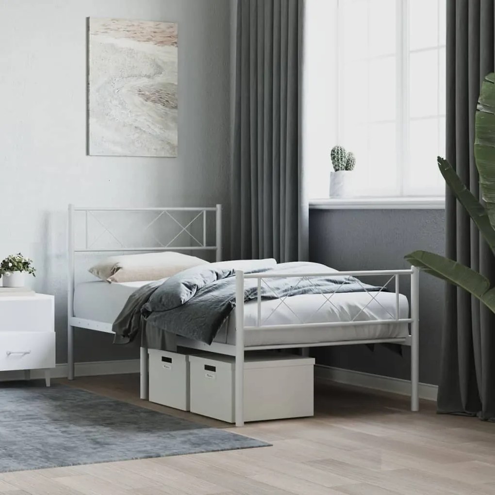 Giroletto con testiera e pediera metallo bianco 107x203 cm