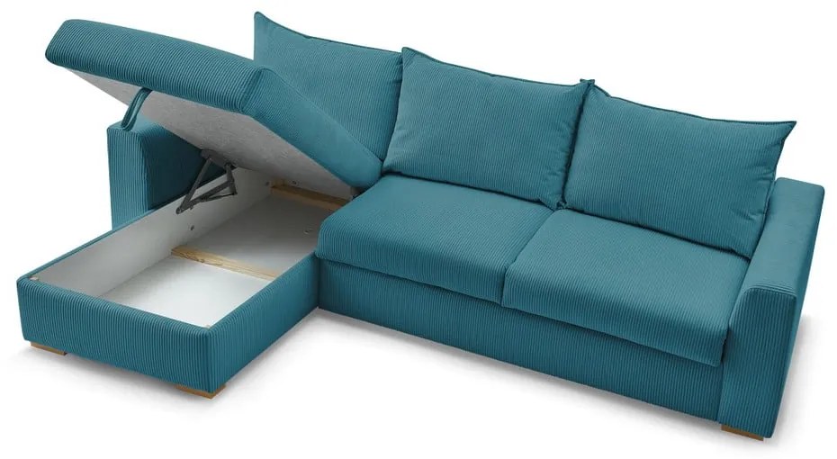 Divano angolare blu allungabile (con composizione variabile) con rivestimento in velluto a coste Augustin – Bobochic Paris