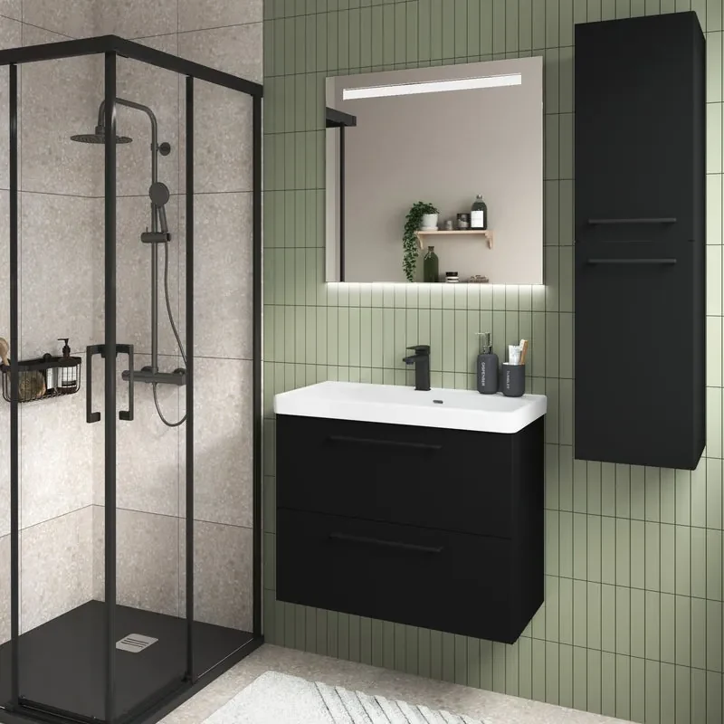 Mobile da bagno sotto lavabo SENSEA Remix nero laminato opaco L 75 x H 58 x P 33 cm 2 cassetti, lavabo non incluso
