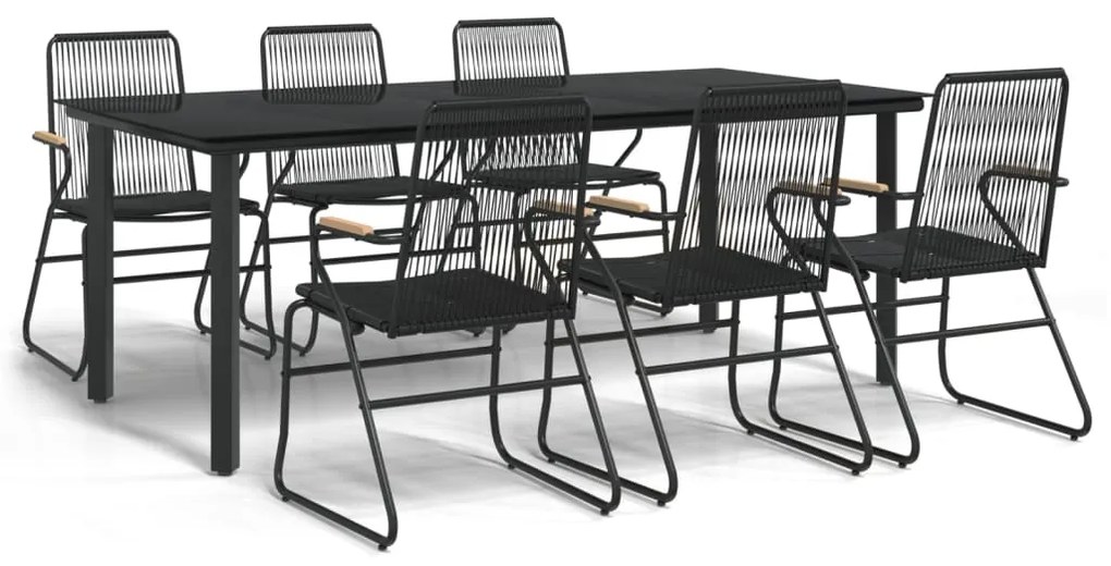 Set da pranzo da giardino 7 pz nero in rattan pvc