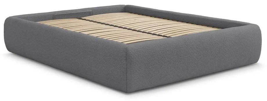 Letto matrimoniale imbottito grigio scuro con contenitore/senza testiera con rete inclusa 160x200 cm Inera – Bobochic Paris
