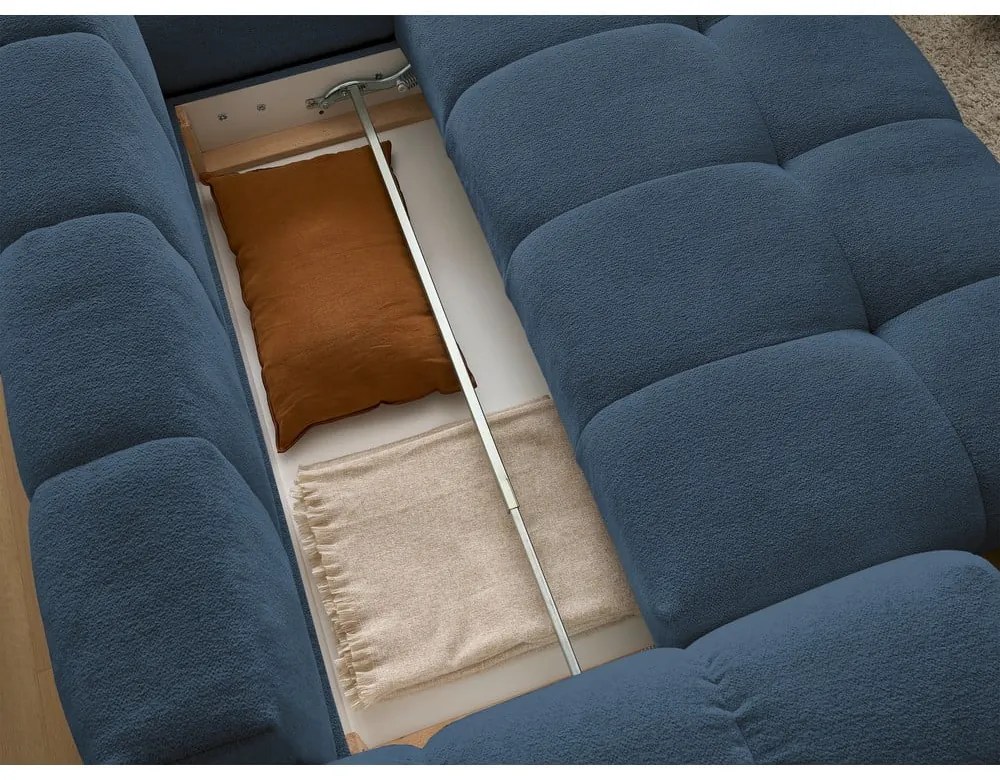 Divano angolare blu scuro allungabile e con contenitore (penisola a destra/a L) con rivestimento in ciniglia Everest – Bobochic Paris