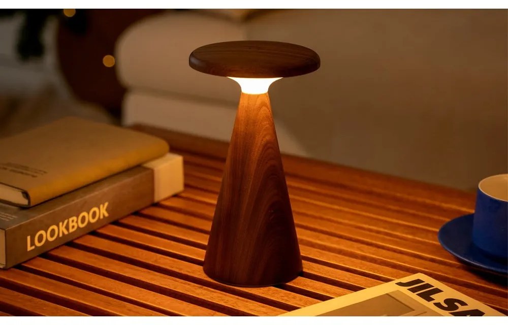 Lampada da tavolo LED colore naturale scuro con paralume in legno (altezza totale 21 cm) Sylva – Gingko