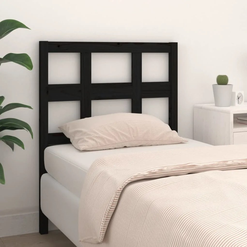 Testiera Per Letto Nera 80,5x4x100 Cm İn Legno Massello Di Pino /