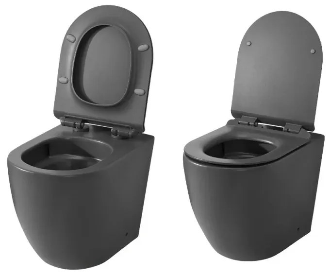 Sanitari Filomuro in ceramica grigia opaca con copriwc e scarico a tornado Tokyo