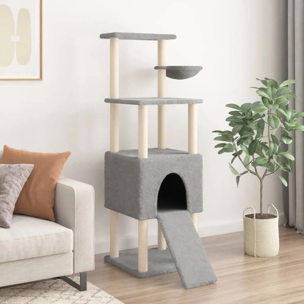 Albero per gatti con tiragraffi in sisal grigio chiaro 153 cm
