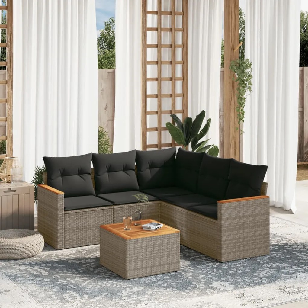 Set Divano da Giardino 6 pz con Cuscini Grigio in Polyrattan