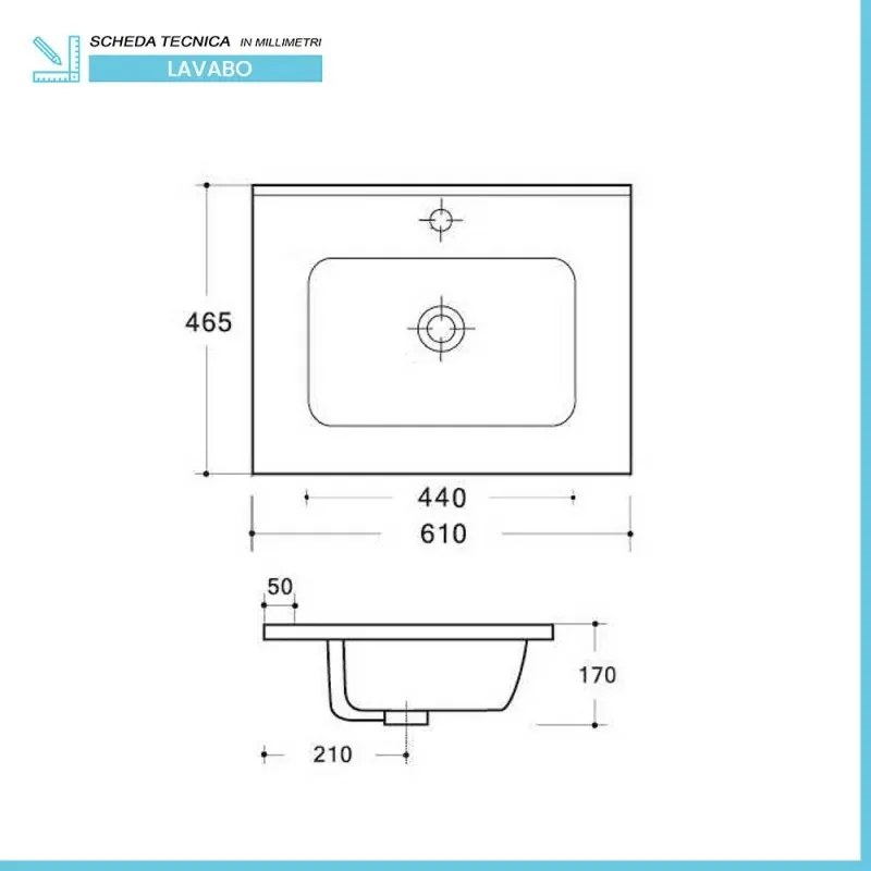 Set mobili bagno sospesi 60cm in legno mdf bianco e quercia Sumya