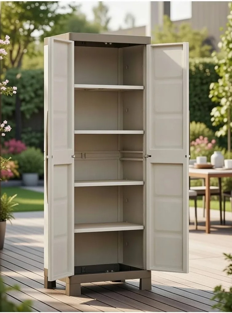 Armadio da Esterno 4 Ripiani 65x45x182H cm in Plastica Keter Excellence Alto Beige/Tortora...