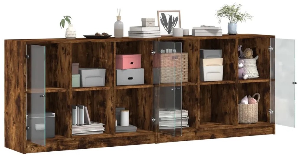 Libreria con ante rovere fumo 204x37x75 cm in legno multistrato