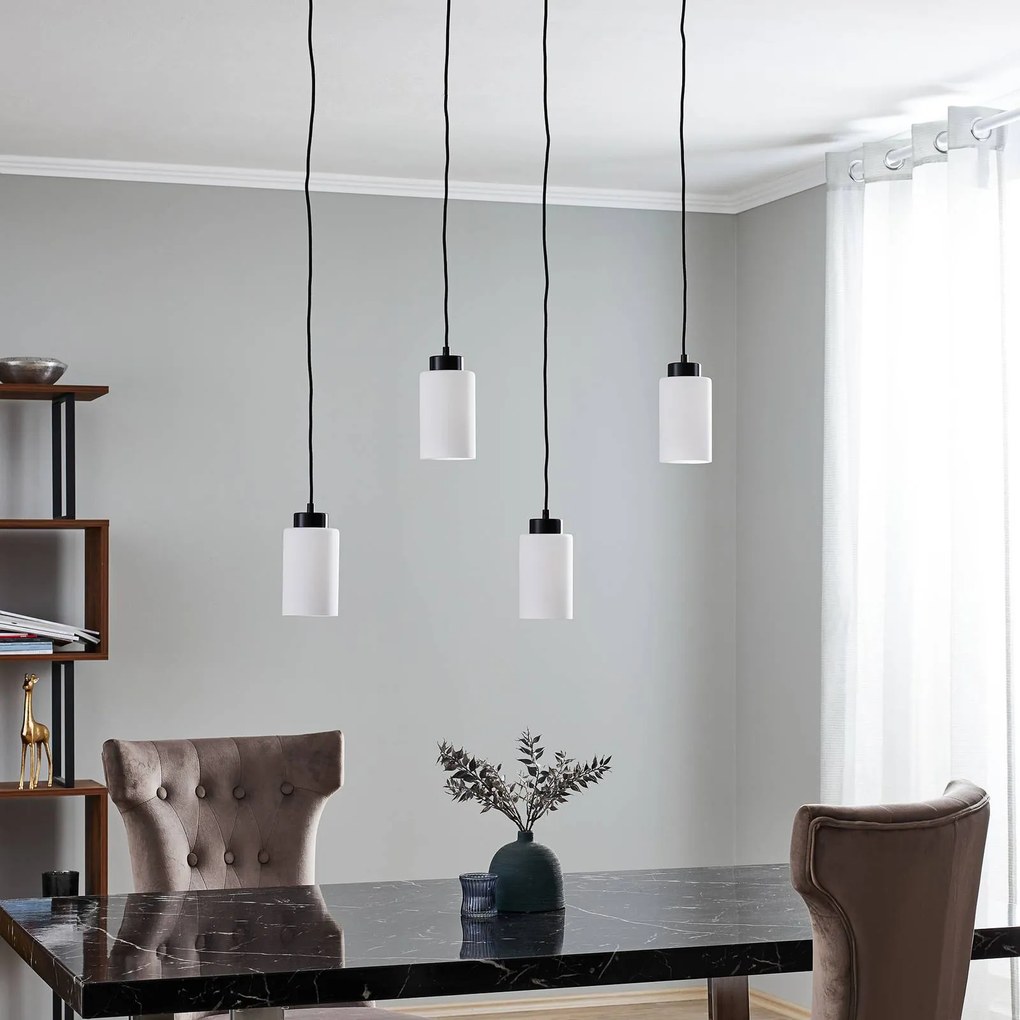 BRITOP Lampada a sospensione Vitrio, a 4 luci, allungata, nero/bianco
