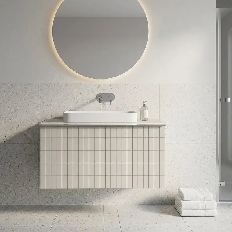 Mobile da bagno sospeso sotto lavabo Pixel grid 1 cassetto L 80 x H 40 x P 45.5 cm grigio pastello laccato opaco, con maniglia alluminio brillante