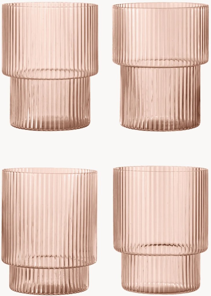 Set di 4 bicchieri in vetro soffiato con scanalatura in rilievo Ripple, 200 ml