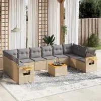 Set Divani da Giardino 11 pz con Cuscini Beige in Polyrattan 3259574