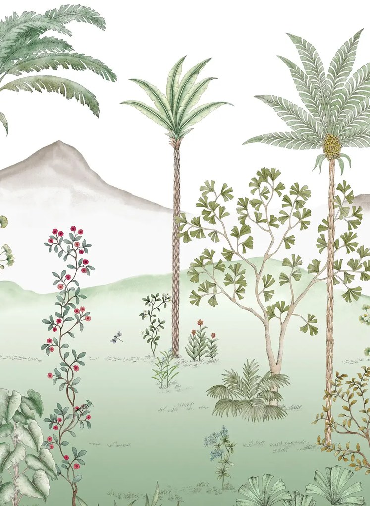 Isidore Leroy Carta da parati panoramica Jardin des Oiseaux Jade - Panel B