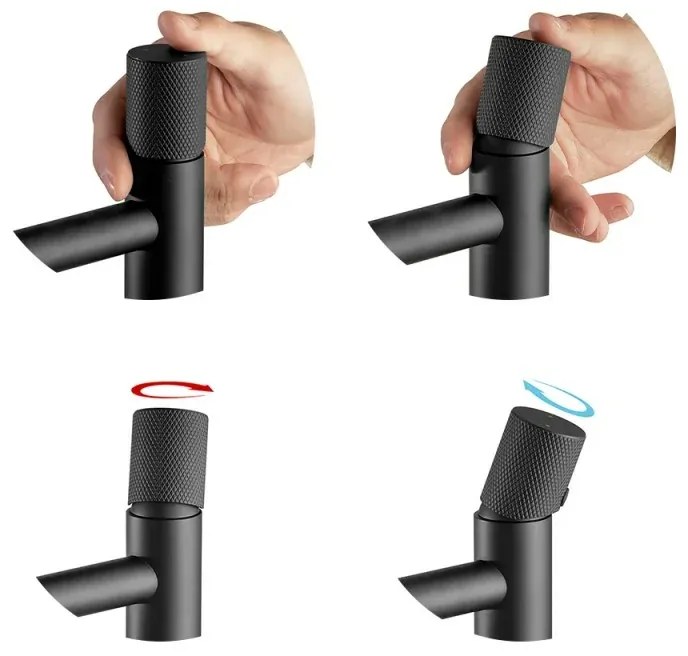 Set miscelatori nero opaco lavabo bidet e doccia con leve zigrinata Gemini