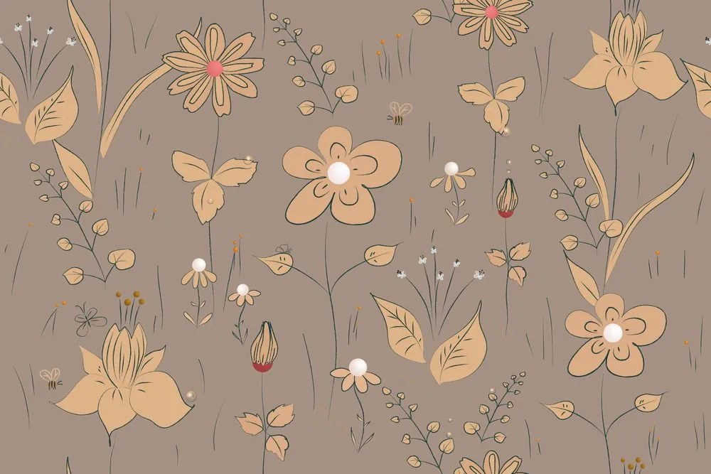 Carta da parati – Fiori di campo in versione marrone