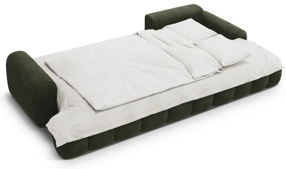 Divano angolare verde allungabile/con contenitore (con penisola a destra/con chaise lounge) con rivestimento in velluto Linz – Cosmopolitan Design