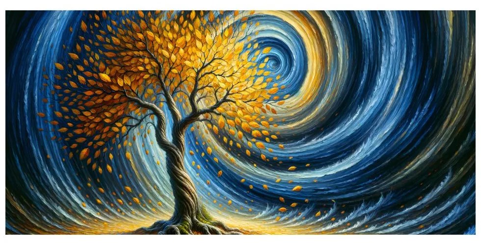 Quadro su tela – Vortice magico con foglie dorate