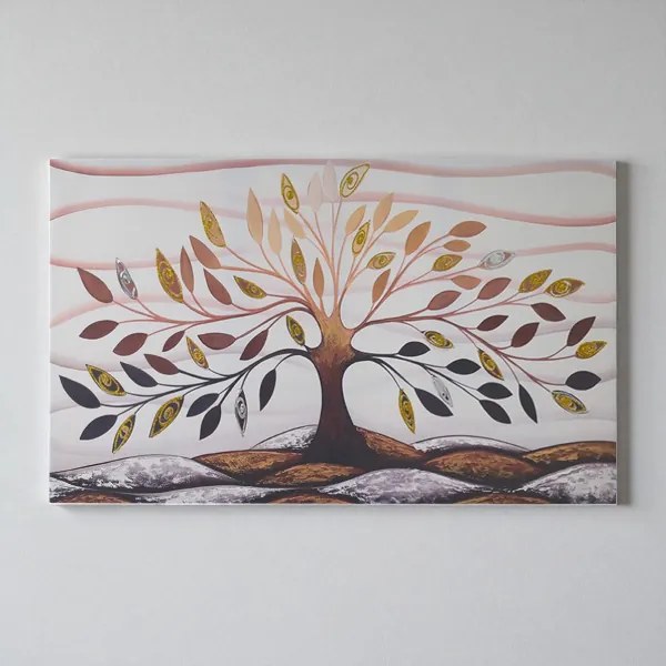 Quadro tela moderno 80x160 cm Albero Della Vita con dettagli in argento e oro