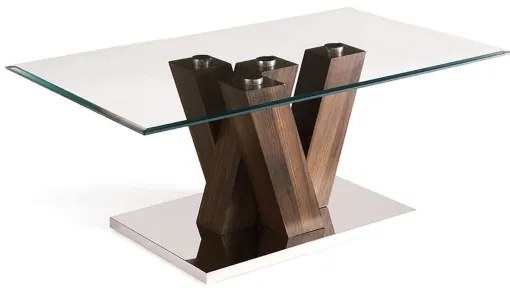 Tavolino da salotto in vetro con base legno teak - YURI
