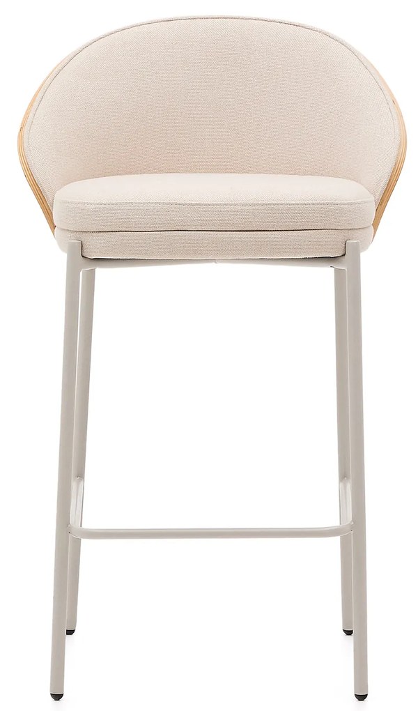 Kave Home - Sgabello Eamy in ciniglia beige, impiallacciato in frassino con rifinitura naturale e meta