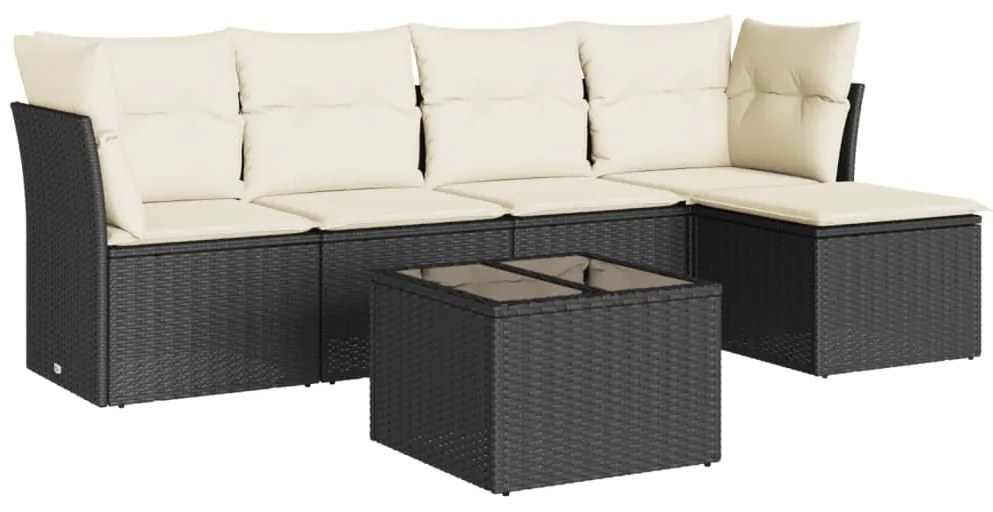 Set divano da giardino 6 pz con cuscini nero in polyrattan