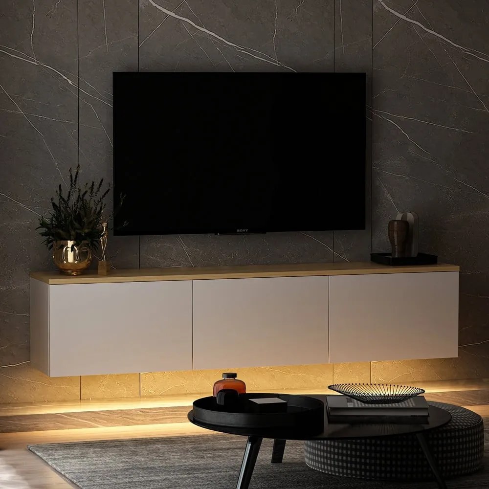 Mobile TV bianco-naturale effetto rovere 160x35x32 cm Neon - Kalune Design