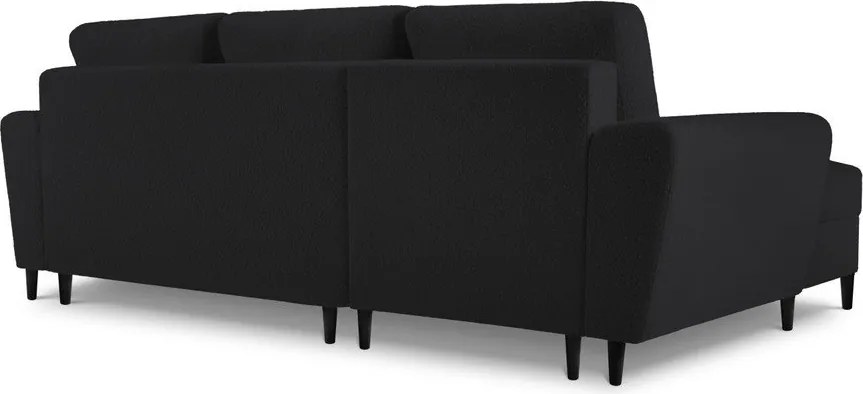 Divano angolare nero allungabile e con contenitore (con penisola a sinistra/con chaise lounge) con rivestimento in bouclé Kyoto – Cosmopolitan Design