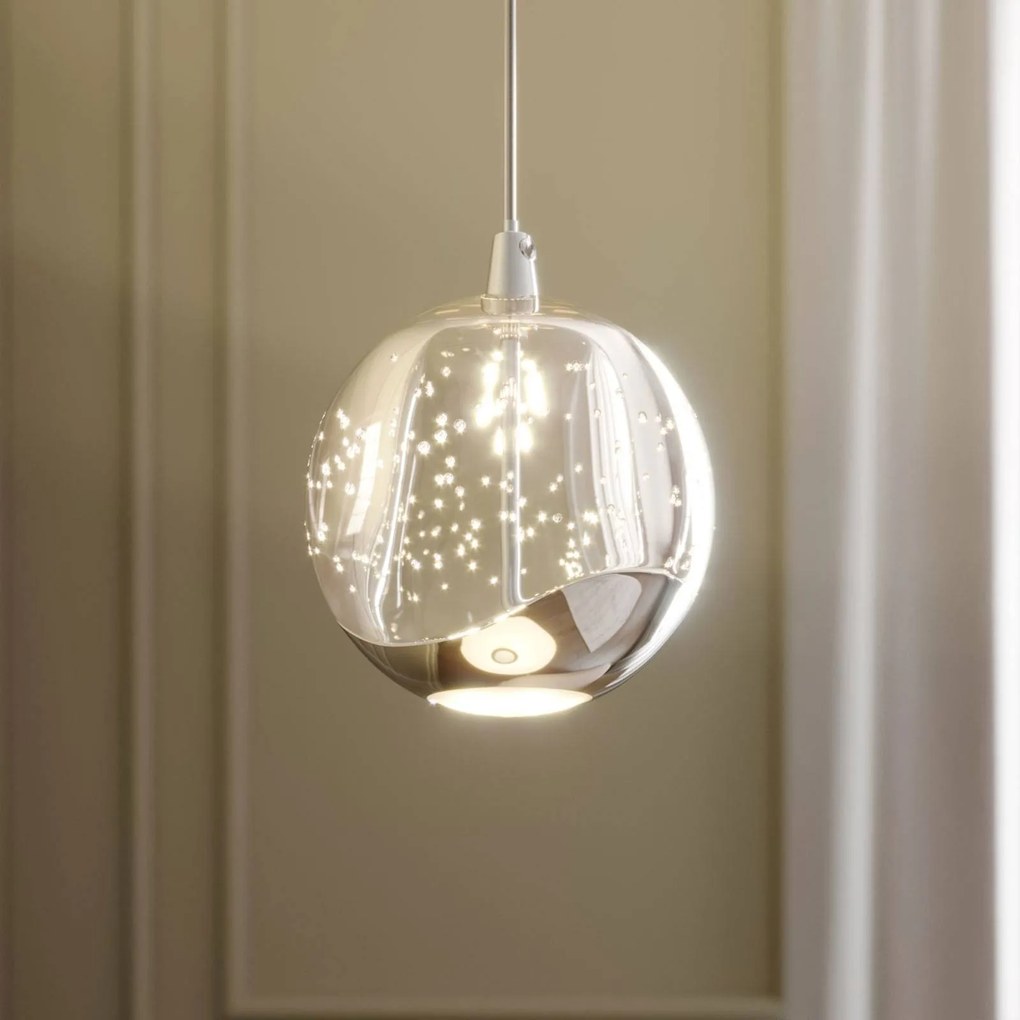 Lampada a sospensione in vetro Hayley Lucande, Chiaro / Trasparente, Soggiorno / Sala da pranzo, Vetro, Moderno, Lampada a sospensione