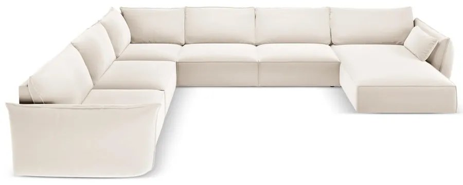 Divano angolare beige (con penisola a sinistra/a U) con rivestimento in velluto Vanda – Mazzini Sofas