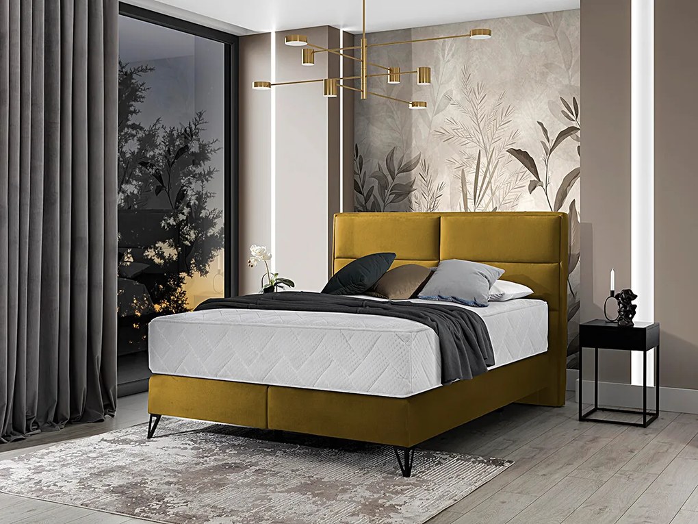 Letto matrimoniale boxspring Svezia - 160 x 200 cm , Tessuto giallo